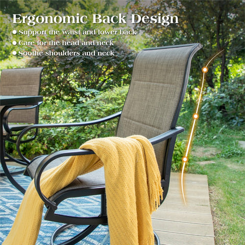 Padded Textilene Fabric Patio Dining Swivel Chairs