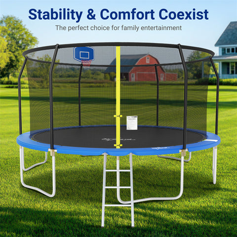 Outdoor Trampoline with Basketball Hoop and Ladder