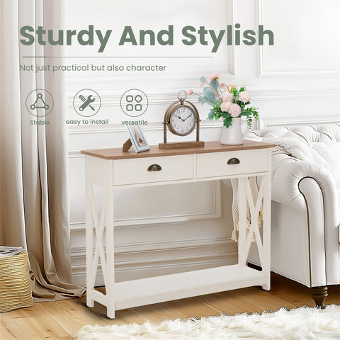 PHI VILLA Farmhouse-Inspired Manufactured Wood Coffee Table