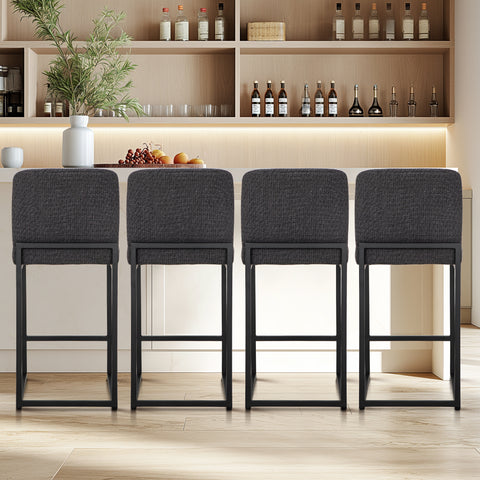 24 Inch Counter Height Bar Stool Chenille Upholstered with Backrest- Set of 4