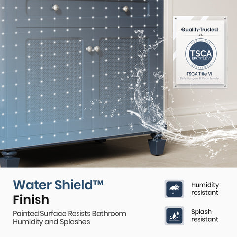 36" Free Standing Single Bathroom Vanity with Engineered Marble Top, Ceramic Sink, Backsplash