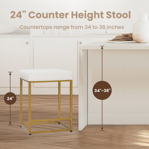 24 Inch Backless Counter Height Bar Stool White PU Leather Seat with Metal Frame