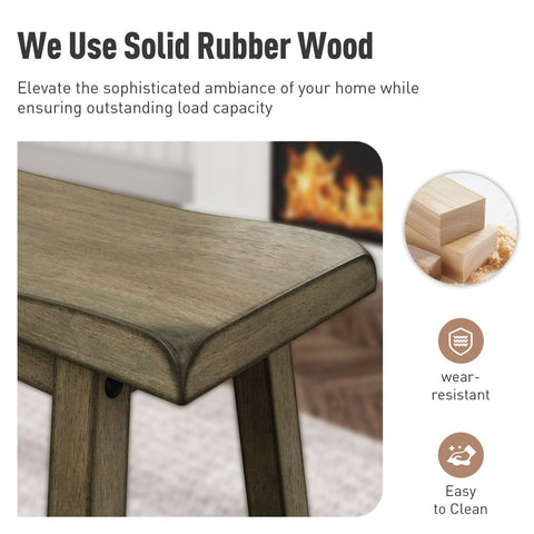 4-Piece Solid Wood Bar Table Set with Saddle Stools and Bench