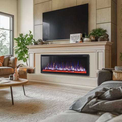 Premium Wall Mounted & Recessed Electric Fireplace with Remote Control