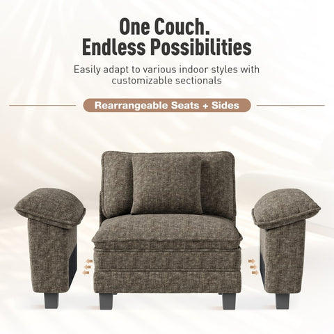 Modular Chenille Cloud Sofa with Ottoman for Living Room & Apartment