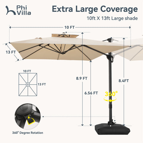 10ft Square/ Rectangular Patio Cantilever Offset Umbrellas for Garden, Pool