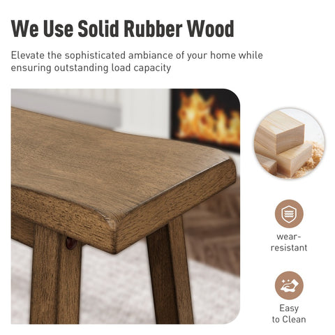 4-Piece Solid Wood Bar Table Set with Saddle Stools and Bench