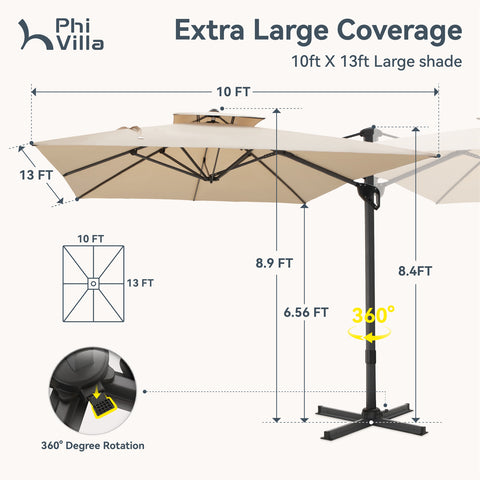 10ft Square/ Rectangular Patio Cantilever Offset Umbrellas for Garden, Pool