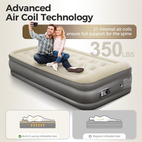 19” Twin Foldable Inflatable Air Mattress with Built-in Pump and Pillow for Camping and Home Guests
