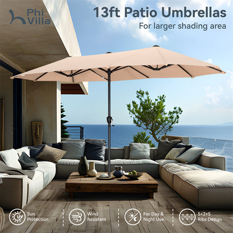 8-Piece 13ft Umbrella Patio Dining Set with High Back Textilene Swivel Chair and Metal Table