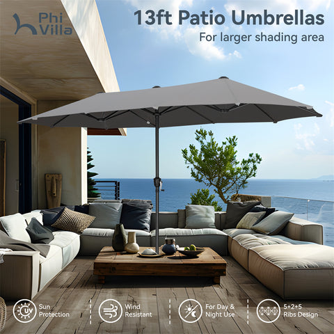 13ft Large Double-Sided Outdoor Patio Umbrella