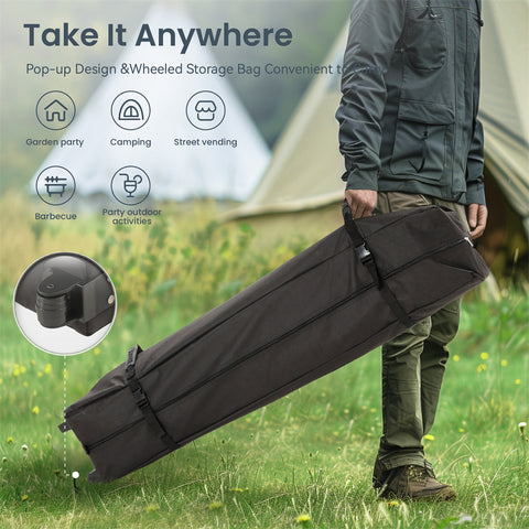 10'x10' Pop-up Tent with Storage Bag and Roller Bag for Camping Party and Barbecue