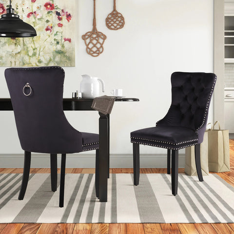 Velvet Tufted Wing Back Side Dining Room Chairs Set of 6 with Button Back