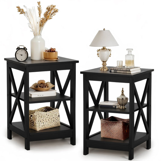 Black End Table Side Table for Living Room, Set of 2