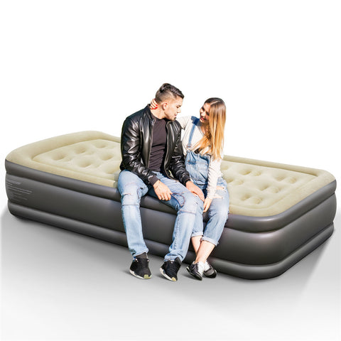 19” Twin Foldable Inflatable Air Mattress with Built-in Pump and Pillow for Camping and Home Guests