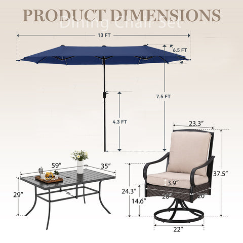 Luxurious Thick-Cushion Rattan-steel Swivel Chairs 7-Piece Patio Dining Set