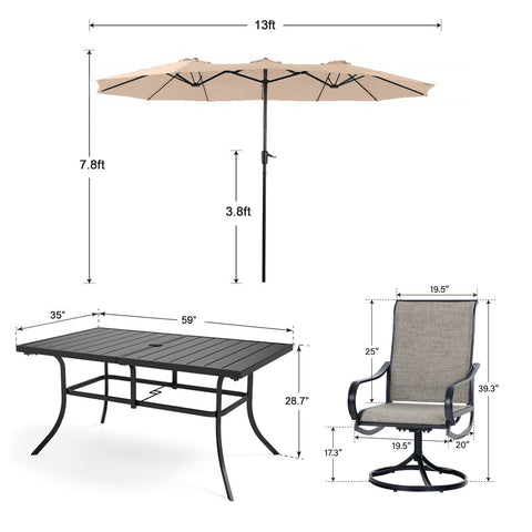 8-Piece 13ft Umbrella Patio Dining Set Textilene Swivel Chairs & Steel Table