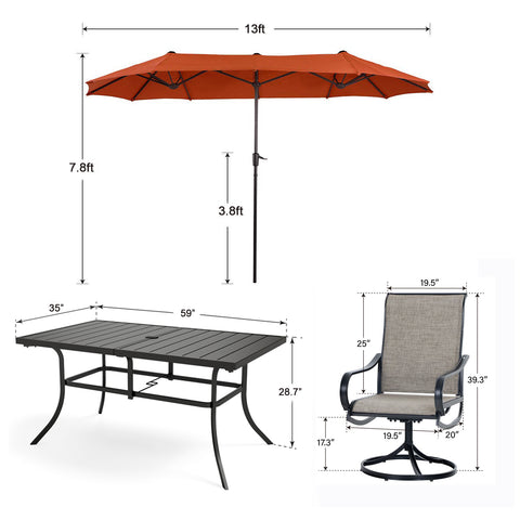 8-Piece 13ft Umbrella Patio Dining Set Textilene Swivel Chairs & Steel Table