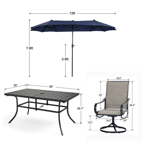 8-Piece 13ft Umbrella Patio Dining Set Textilene Swivel Chairs & Steel Table