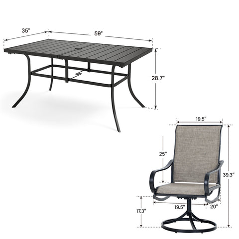 7-Piece Patio Dining Set Textilene Swivel Chairs & Steel Panel Table