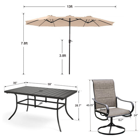 8-Piece 13ft Umbrella Patio Dining Set Textilene Swivel Chairs & Steel Table