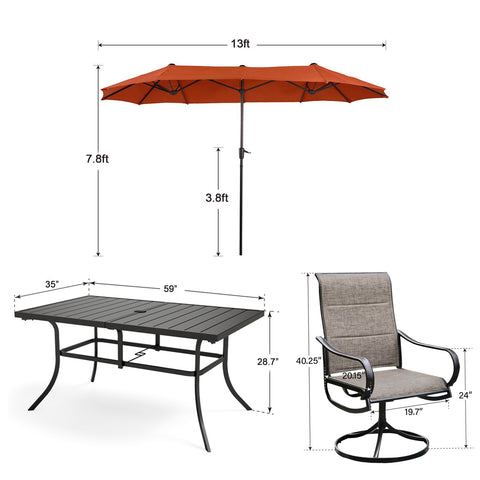 8-Piece 13ft Umbrella Patio Dining Set Textilene Swivel Chairs & Steel Table
