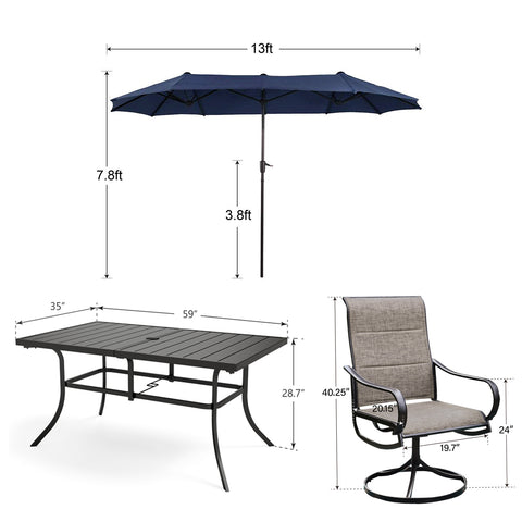 8-Piece 13ft Umbrella Patio Dining Set Textilene Swivel Chairs & Steel Table