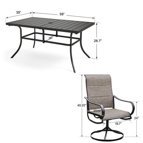 7-Piece Patio Dining Set Textilene Swivel Chairs & Steel Panel Table