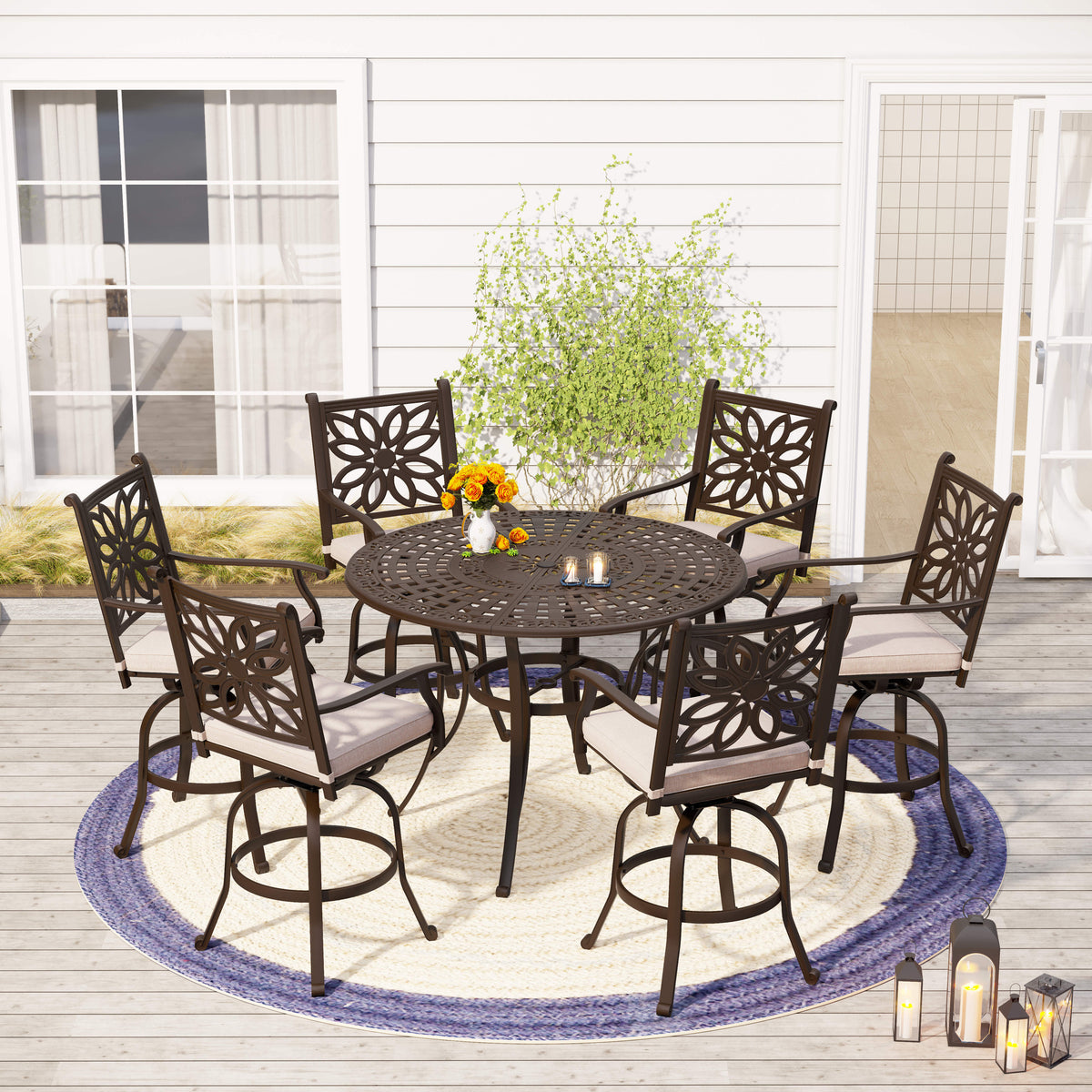 7-Piece Classic Cast aluminum Swivel Patio Bar Stool Sets