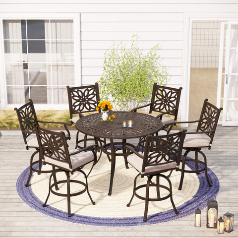 7-Piece Classic Cast aluminum Swivel Patio Bar Stool Sets