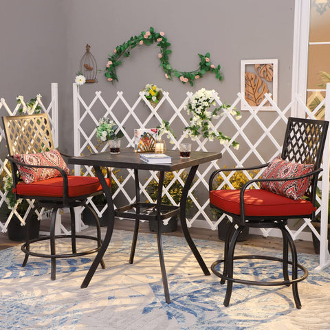 PHI VILLA Bohemian Style Steel Swivel Outdoor Bar Stools Set with Gifted Cushions