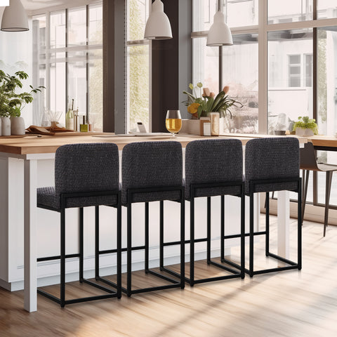 24 Inch Counter Height Bar Stool Chenille Upholstered with Backrest- Set of 4