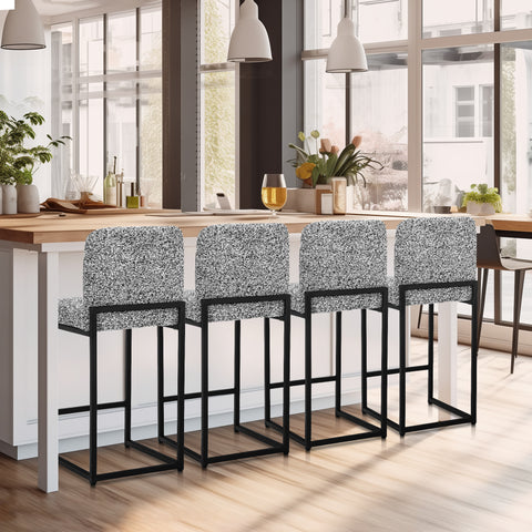 24 Inch Counter Height Bar Stool Chenille Upholstered with Backrest- Set of 4