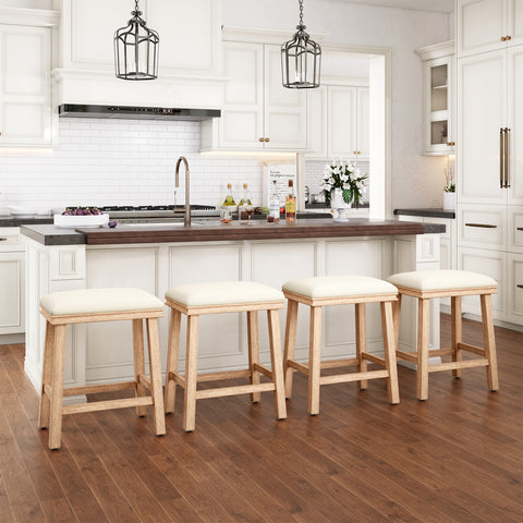 24" Backless Counter Height Bar Stools with Faux Leather Seat, Set of 4