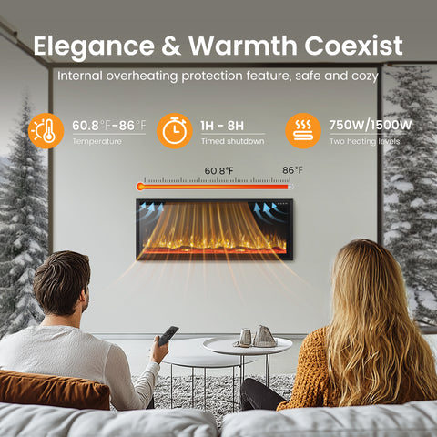 Premium Wall Mounted & Recessed Electric Fireplace with Remote Control