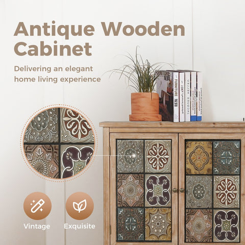 Antique Metal Block Veneer Accent Cabinet