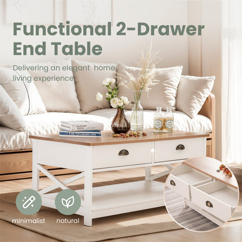 PHI VILLA Farmhouse-Inspired Manufactured Wood Coffee Table