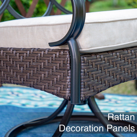 9/7-Piece Patio Dining Set Embossed Extendable Table & Rattan-steel Swivel Chairs with Thick Cushions