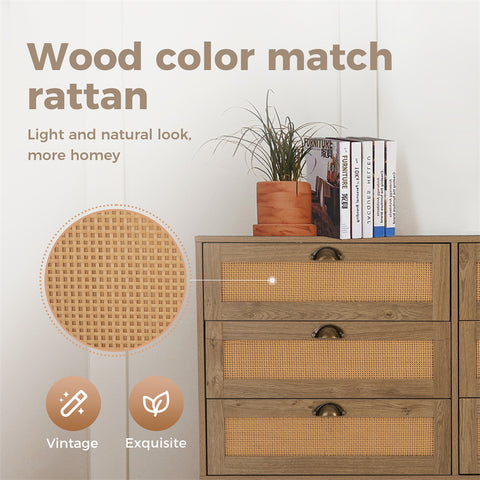 Natural Rattan Storage Sideboard Buffet Cabinet and Chest of Drawers