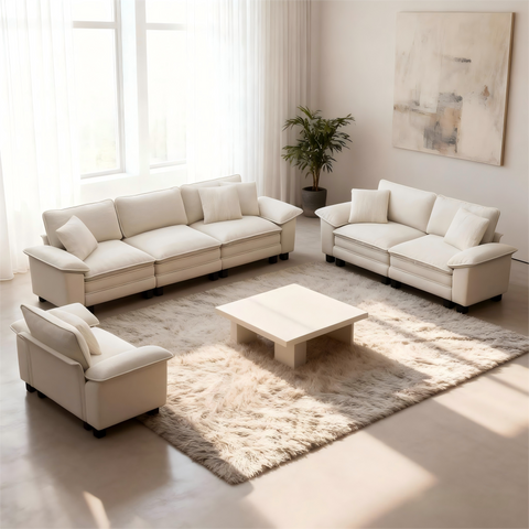 Modern Chenille Modular Cloud Sofa Set with Deep Seats for Living Room