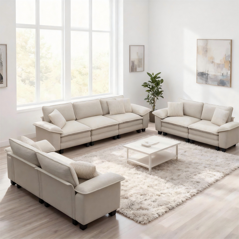 Modern Chenille Modular Cloud Sofa Set with Deep Seats for Living Room