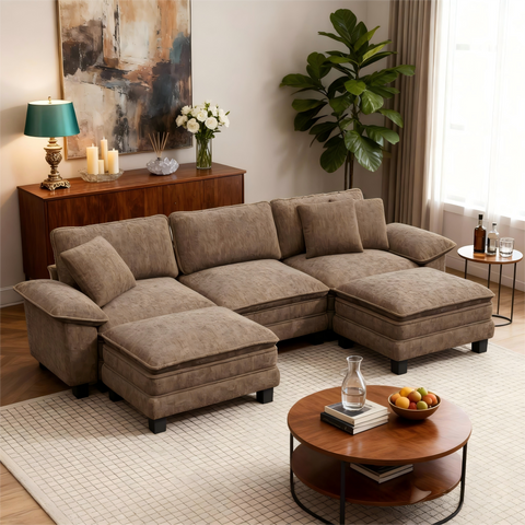 Modular Chenille Cloud Sofa with Ottoman for Living Room & Apartment