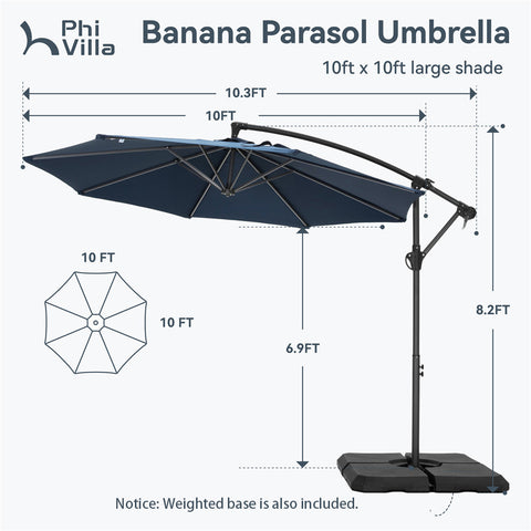 10ft Outdoor Patio Offset Cantilever Umbrella with Cross Base