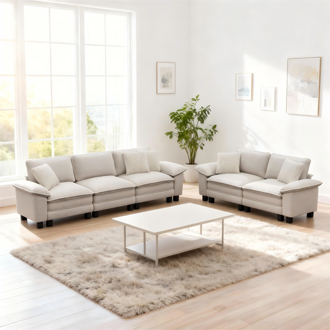 Modern Chenille Modular Cloud Sofa Set with Deep Seats for Living Room