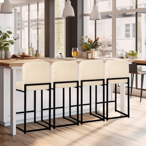 24" Corduroy Counter Height Bar Stool with Backrest- Set of 4