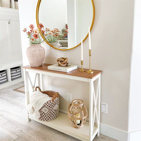 PHI VILLA Farmhouse-Inspired Manufactured Wood Coffee Table