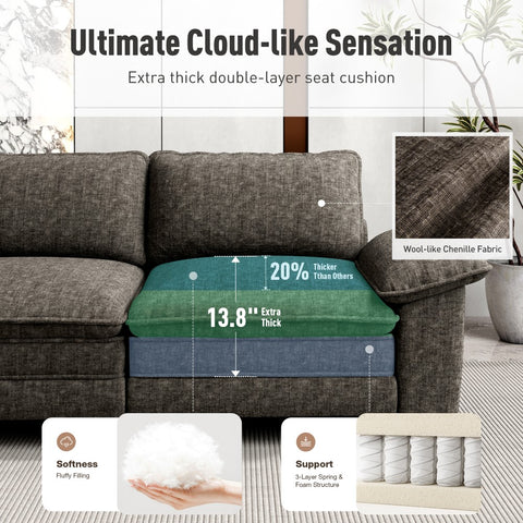 Modular Chenille Cloud Sofa with Ottoman for Living Room & Apartment