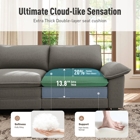 Modular Corduroy Sectional Cloud Sofa Set for Living Room