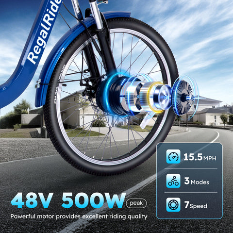 RegalRider 24" Electric Tricycle - 7-Speed 330lbs Cargo Trike with Removable Battery & Large Cargo Basket for Family Adventures, Senior Mobility & Pet Lovers