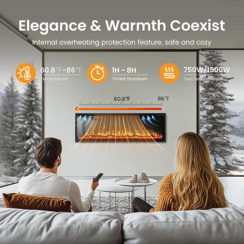 Premium Wall Mounted & Recessed Electric Fireplace with Remote Control